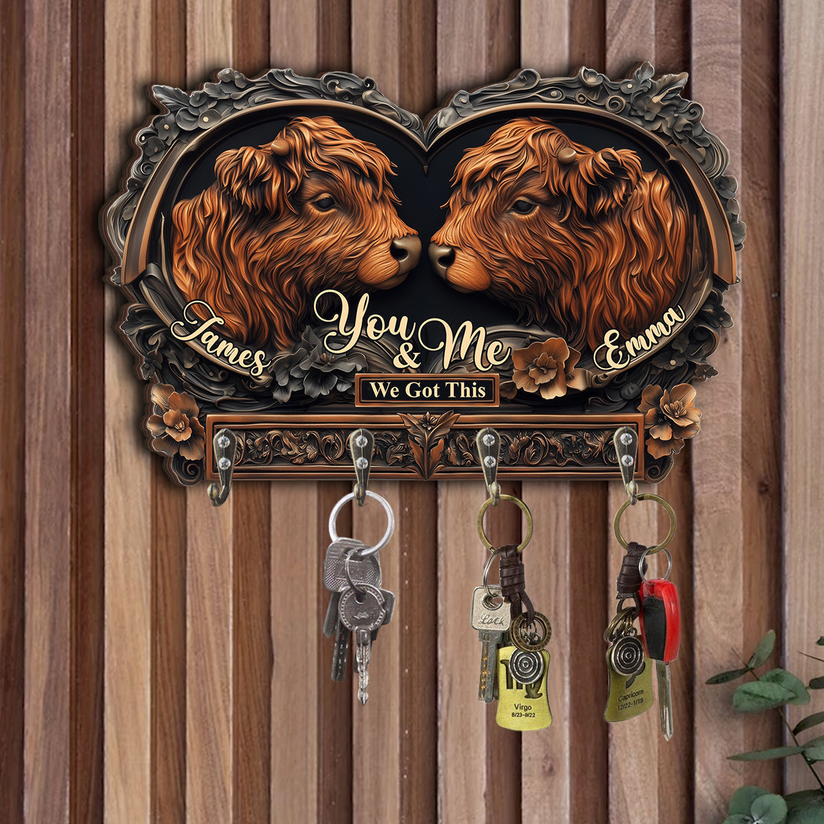 You & Me - Personalized Highland Cow Custom Shaped Key Rack