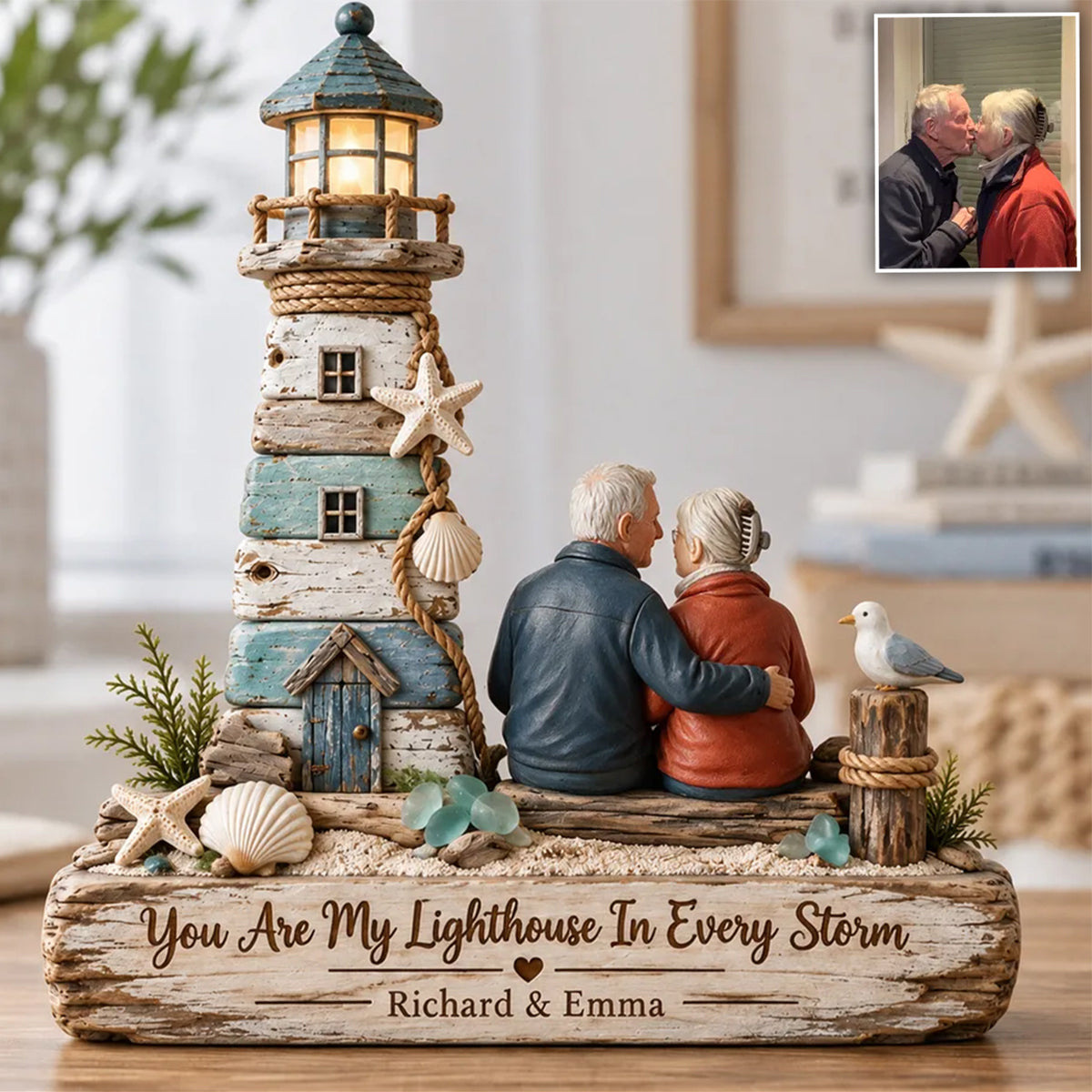 You Are My Lighthouse In Every Storm - Personalized Couple Custom Shaped Wood Plaque