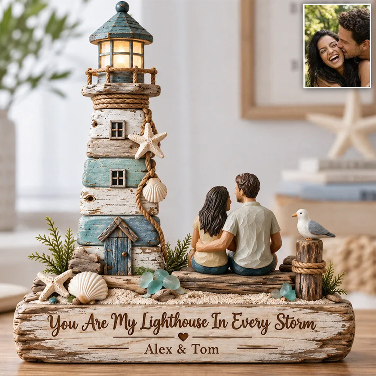 You Are My Lighthouse In Every Storm - Personalized Couple Custom Shaped Wood Plaque