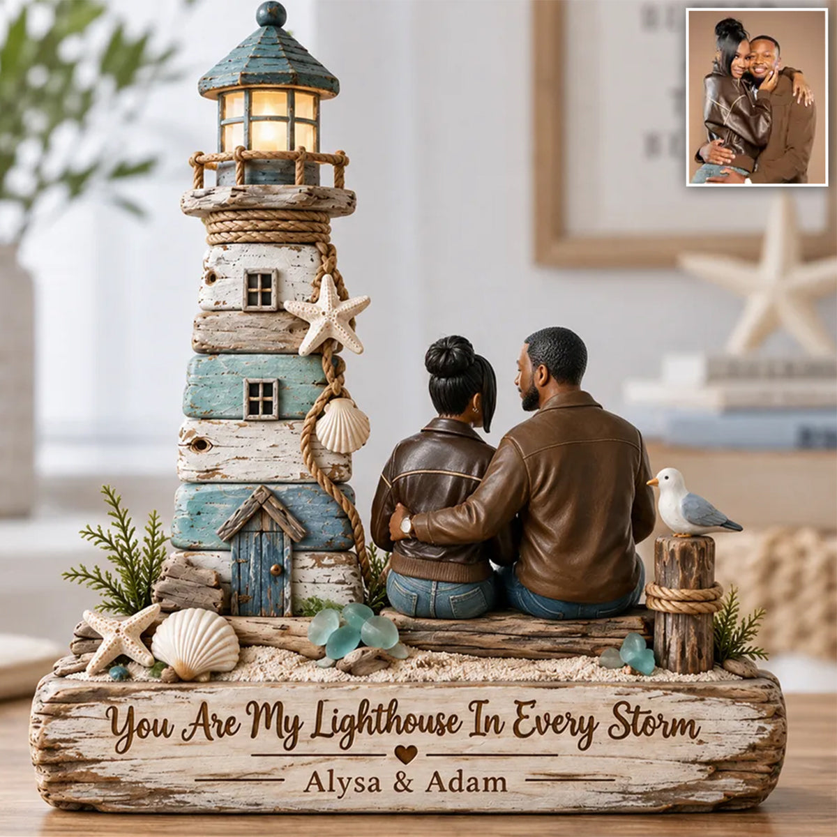 You Are My Lighthouse In Every Storm - Personalized Couple Custom Shaped Wood Plaque