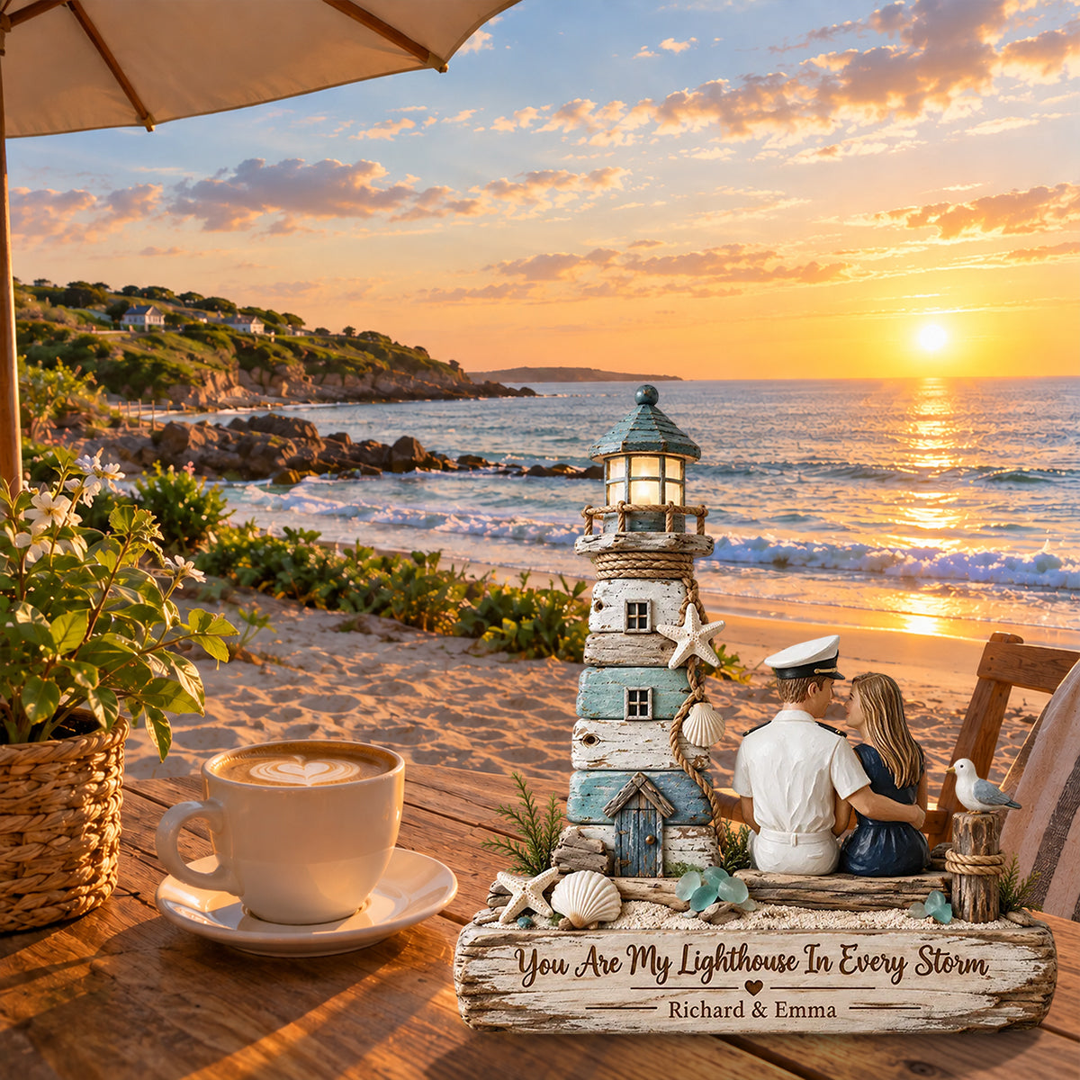 You Are My Lighthouse In Every Storm - Personalized Couple Custom Shaped Wood Plaque