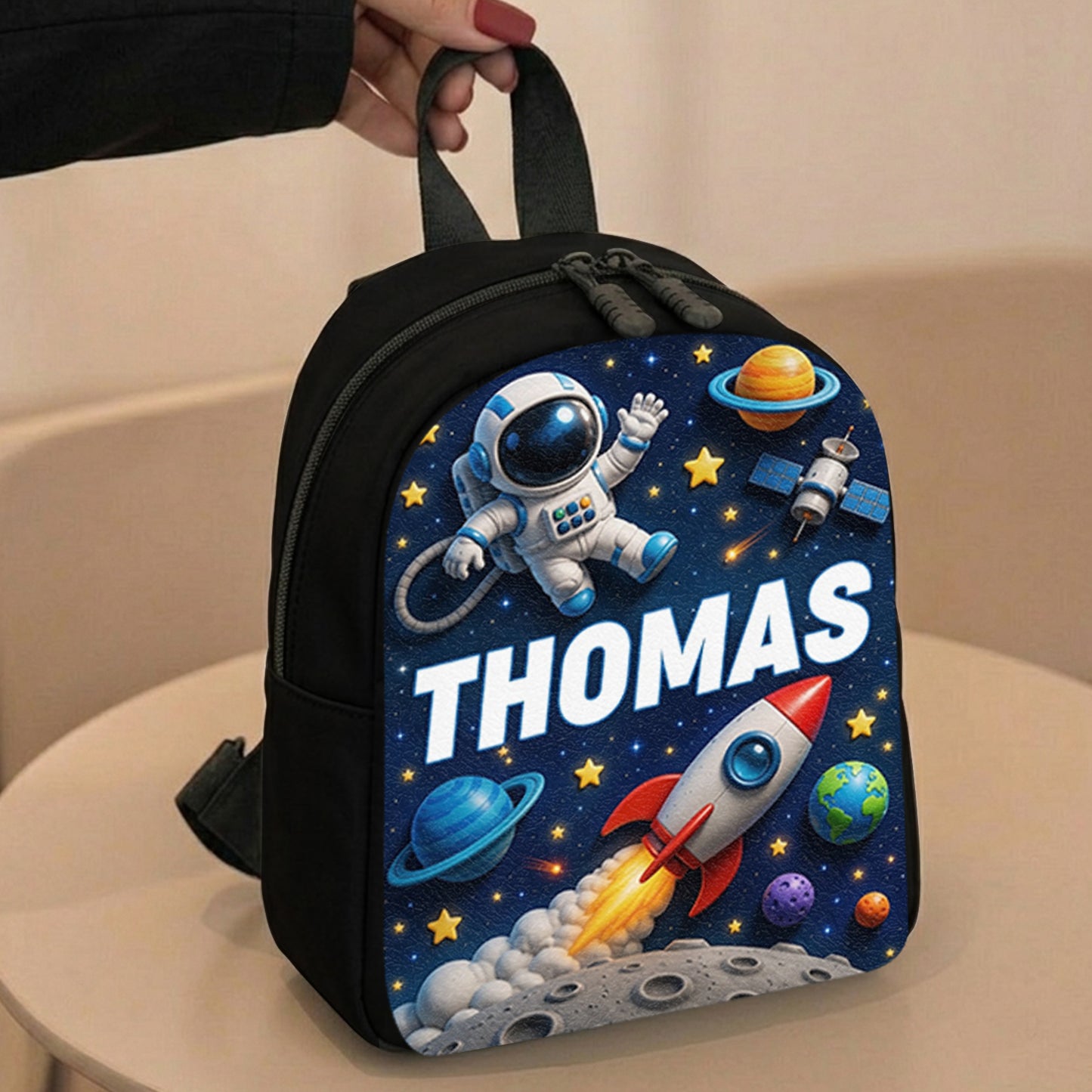 Back To School Gift, Astronaut Theme - Personalized Kid Changeable Leather Patch Backpack