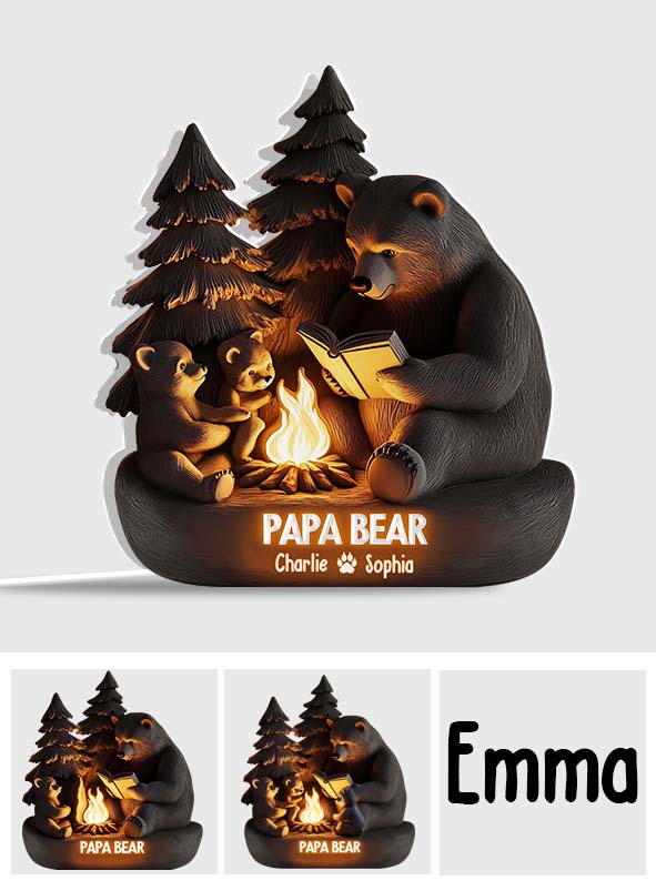 Papa Bear in Woodland - Personalized Father Shaped Light Box