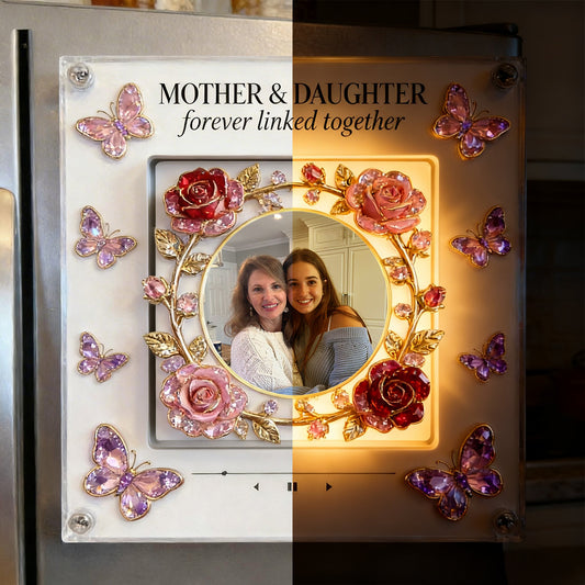 Mother And Daughter Love - Personalized Mother Rotating Music Magnet With Light
