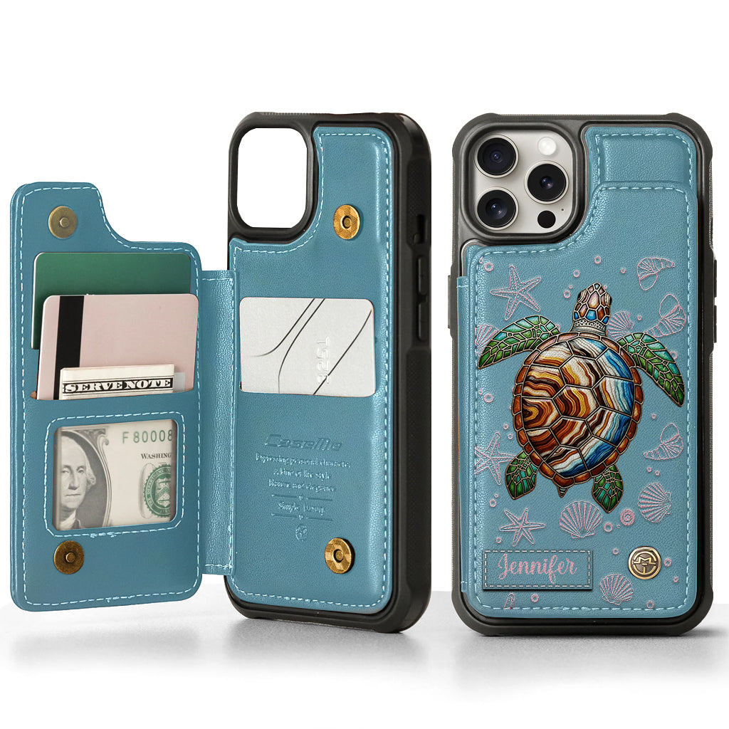 Turtle And The Sea - Personalized Turtle Wallet Phone Case