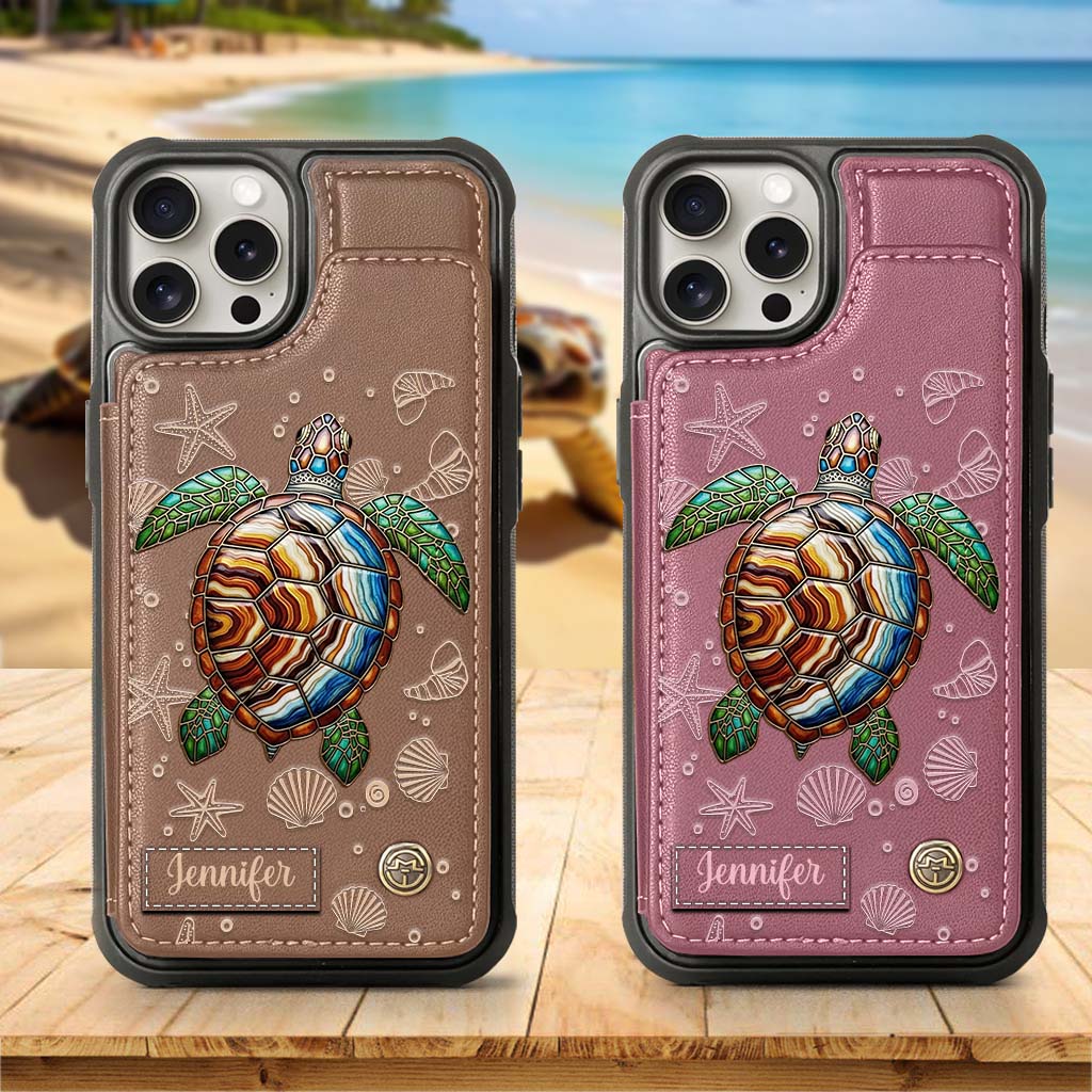 Turtle And The Sea - Personalized Turtle Wallet Phone Case