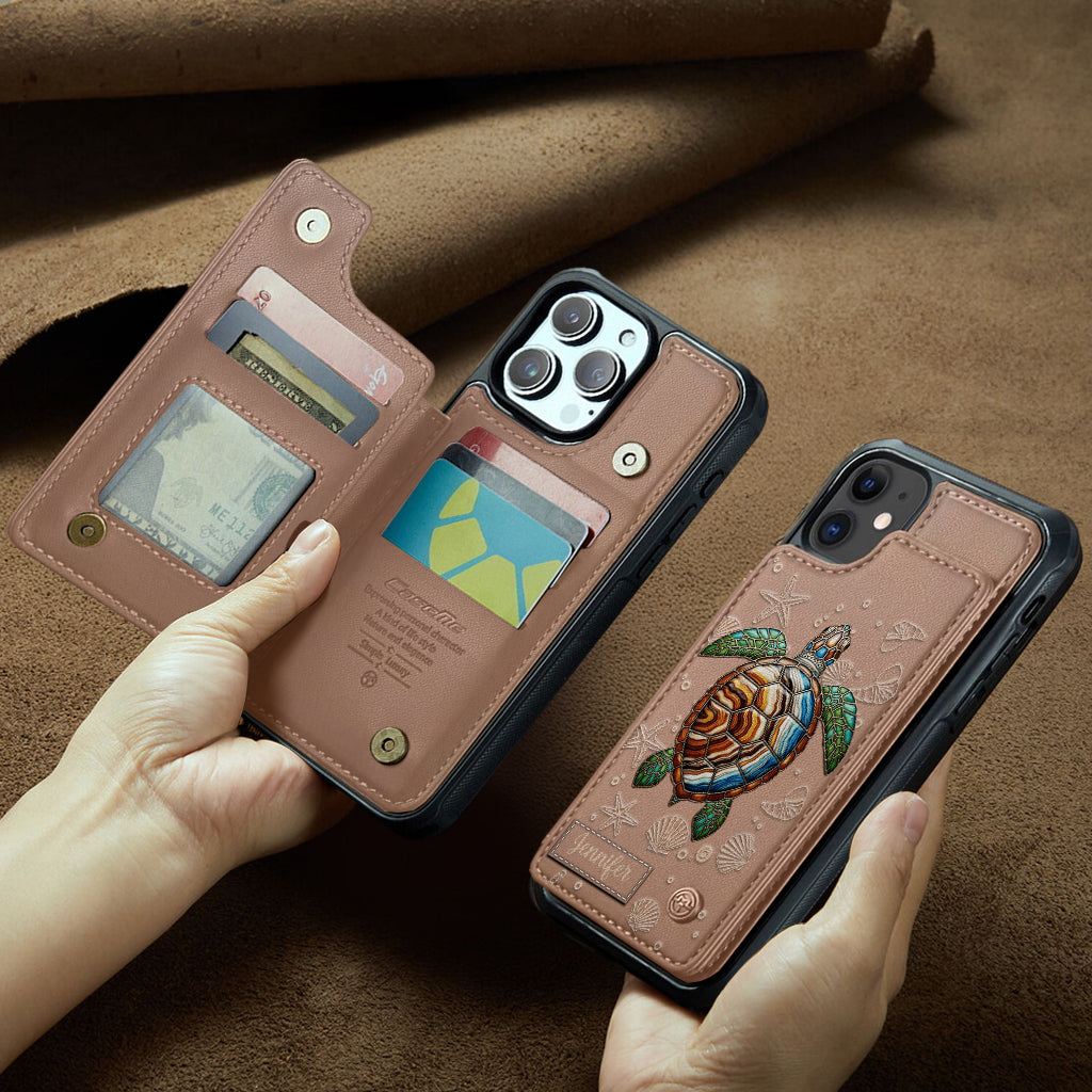 Turtle And The Sea - Personalized Turtle Wallet Phone Case