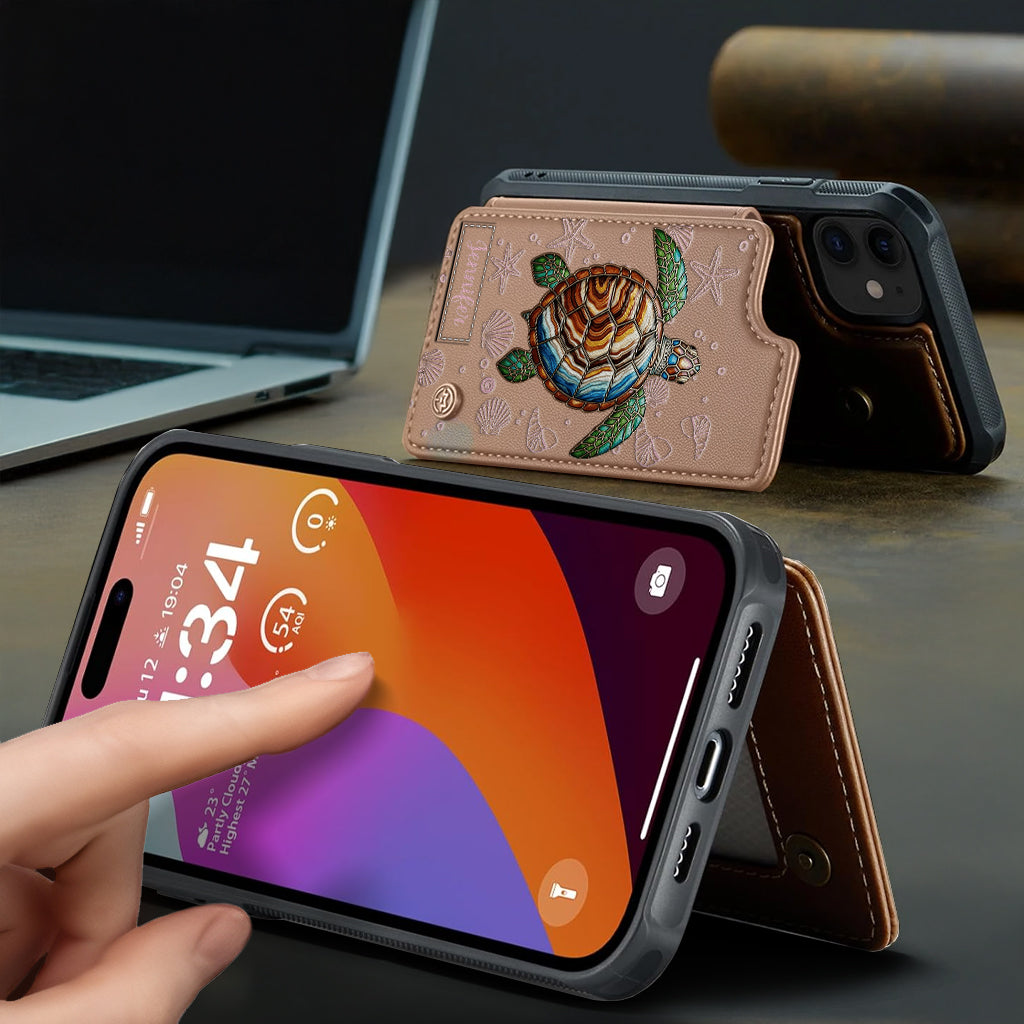 Turtle And The Sea - Personalized Turtle Wallet Phone Case