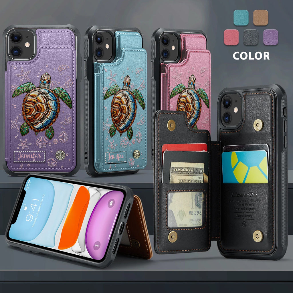 Turtle And The Sea - Personalized Turtle Wallet Phone Case