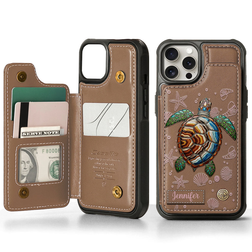 Turtle And The Sea - Personalized Turtle Wallet Phone Case