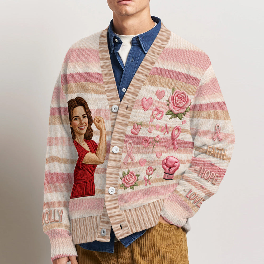 In October We Wear Pink - Personalized Breast Cancer Awareness Cardigan Sweater