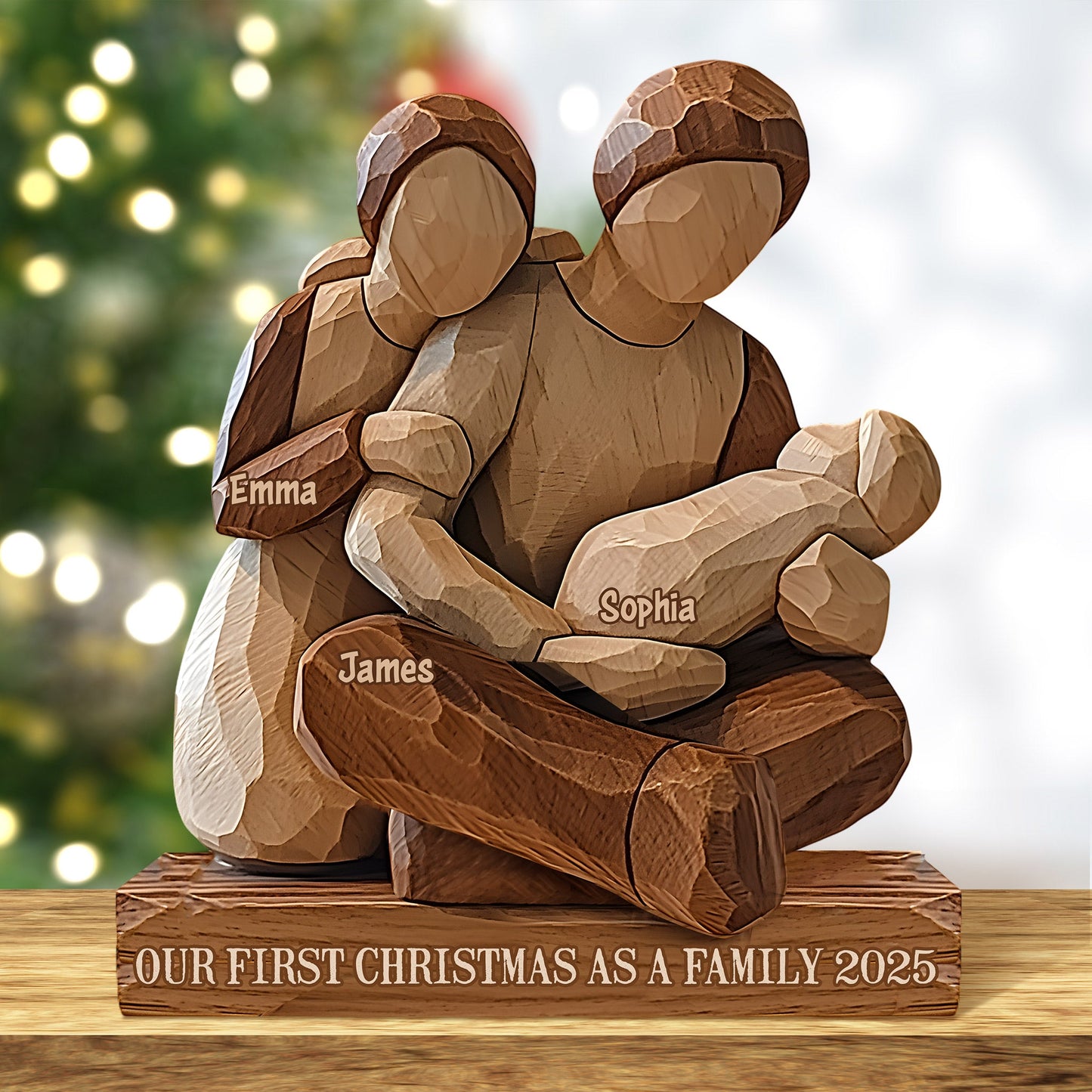 Our First Christmas as a Family - Personalized Family Custom Shaped Wood Plaque