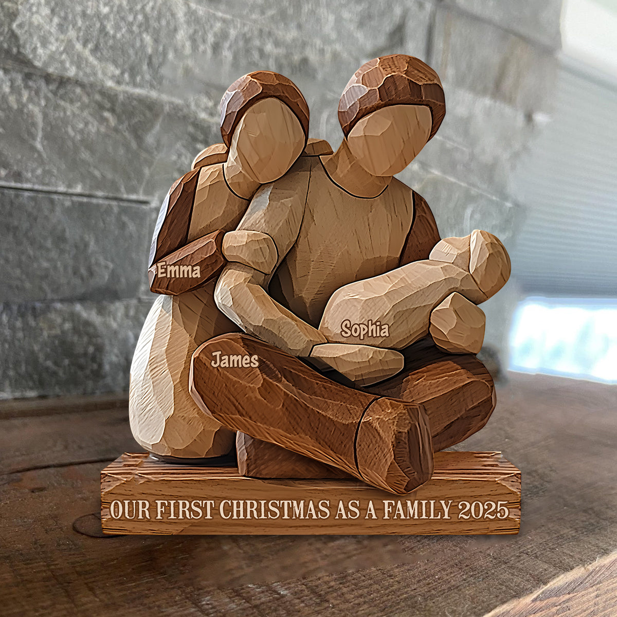 Our First Christmas as a Family - Personalized Family Custom Shaped Wood Plaque