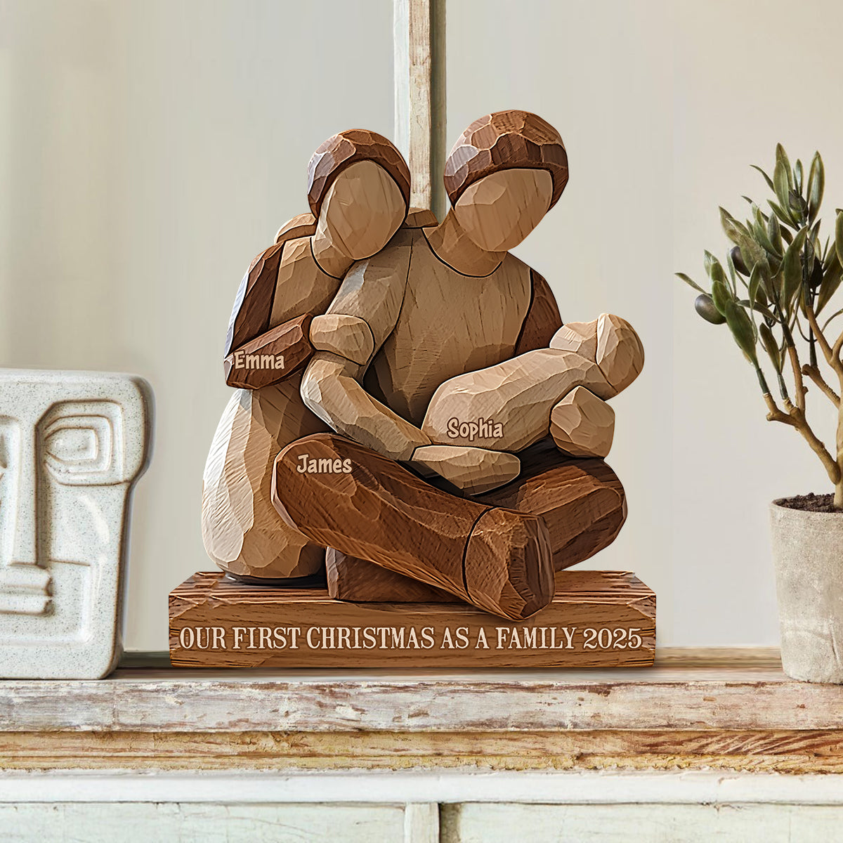 Our First Christmas as a Family - Personalized Family Custom Shaped Wood Plaque
