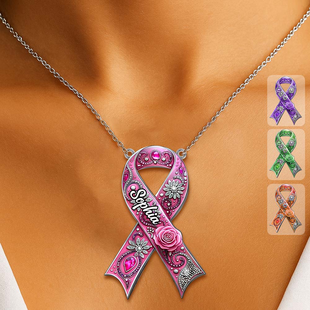 Fight Cancer In All Colors - Personalized Breast Cancer Awareness Custom Shaped Pendant Necklace