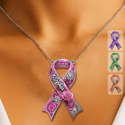 Fight Cancer In All Colors - Personalized Breast Cancer Awareness Custom Shaped Pendant Necklace