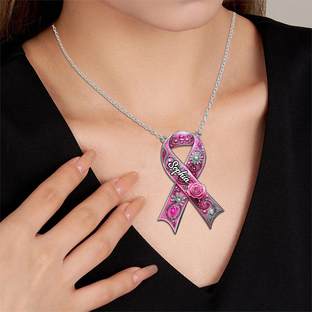 Fight Cancer In All Colors - Personalized Breast Cancer Awareness Custom Shaped Pendant Necklace