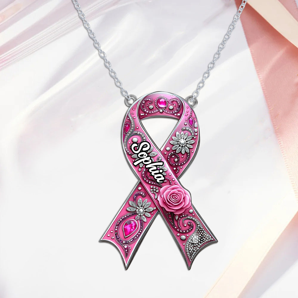 Fight Cancer In All Colors - Personalized Breast Cancer Awareness Custom Shaped Pendant Necklace