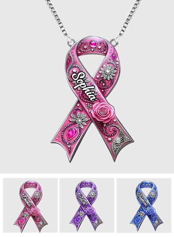 Fight Cancer In All Colors - Personalized Breast Cancer Awareness Custom Shaped Pendant Necklace