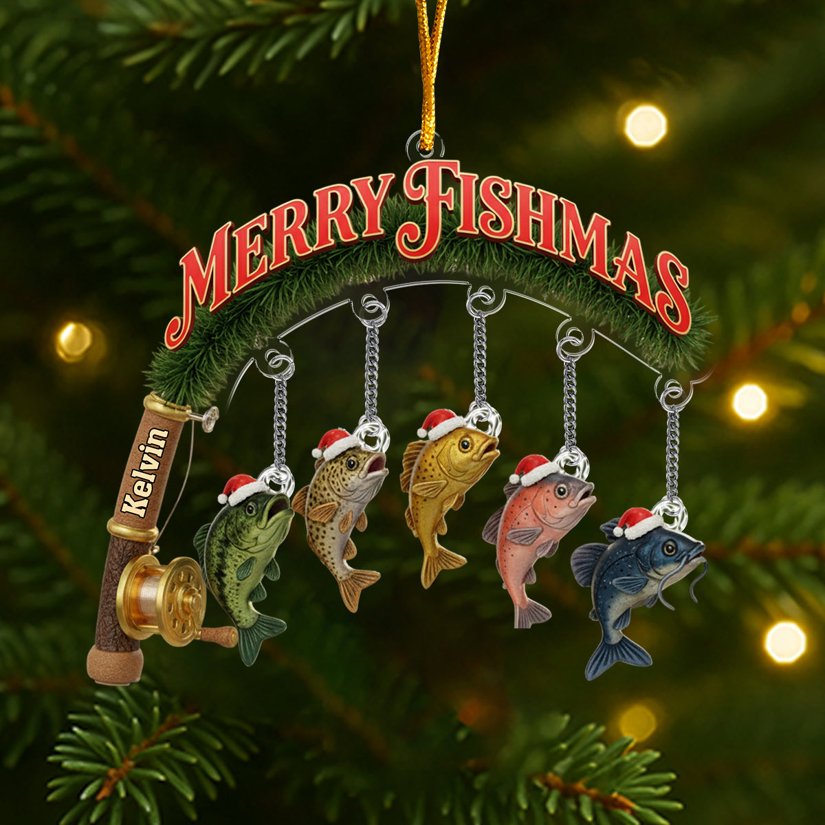 Merry Fishmas - Personalized Fishing Ornament With Charm