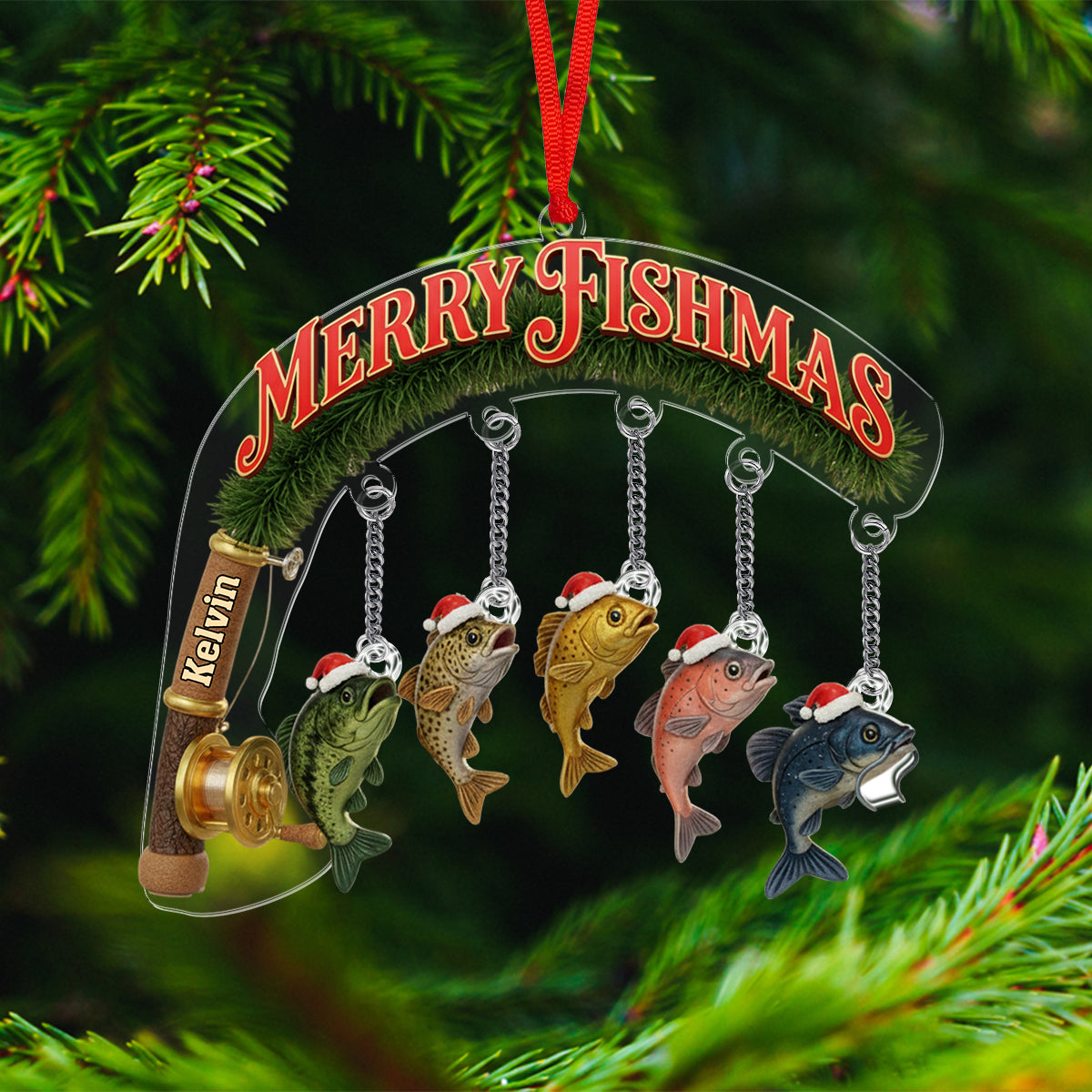Merry Fishmas - Personalized Fishing Ornament With Charm