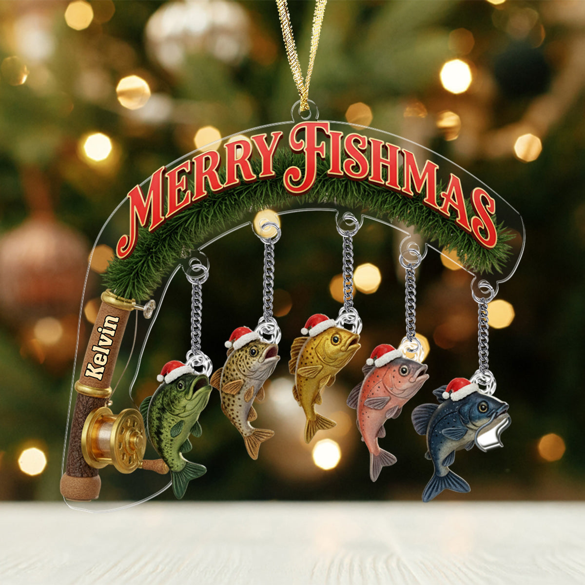 Merry Fishmas - Personalized Fishing Ornament With Charm