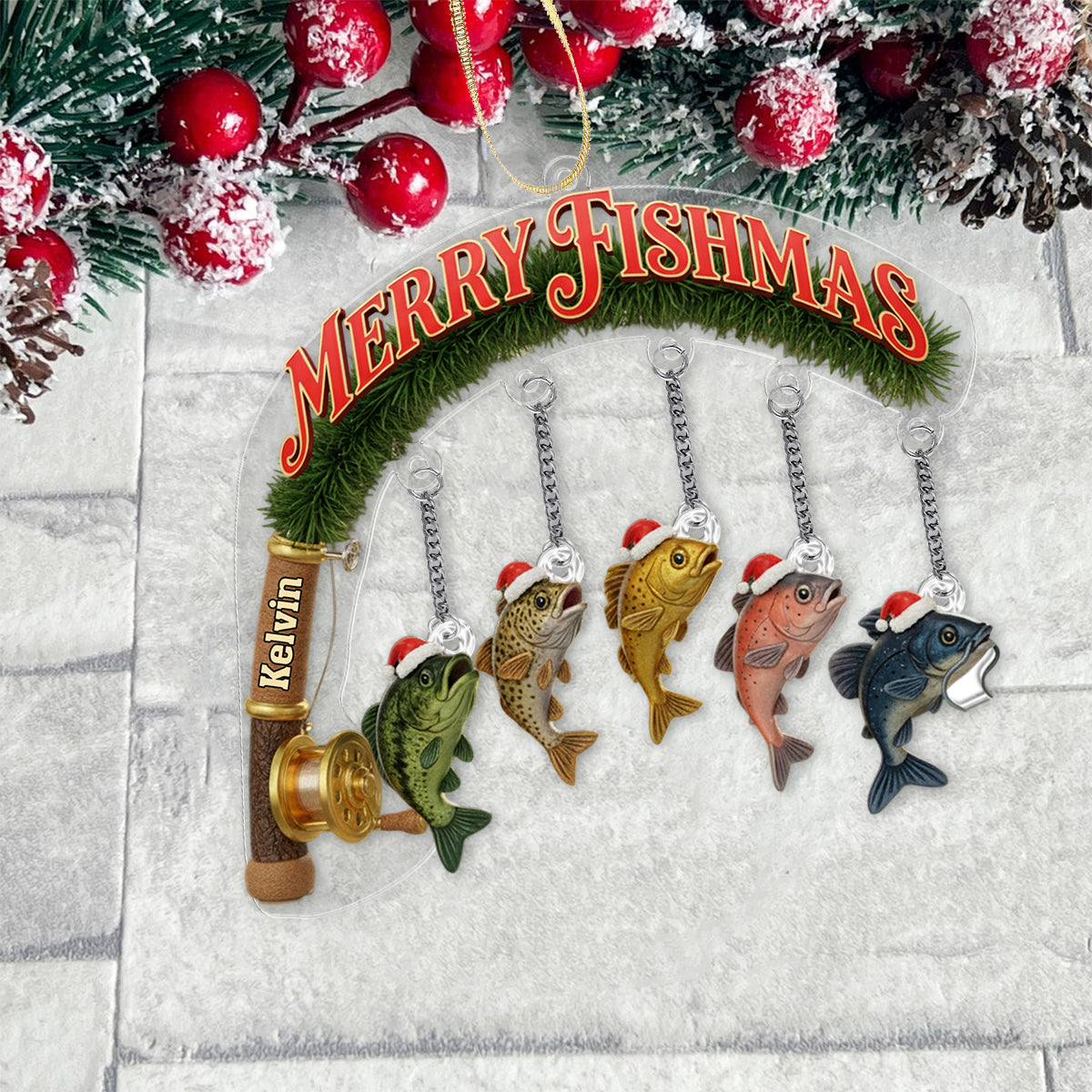 Merry Fishmas - Personalized Fishing Ornament With Charm