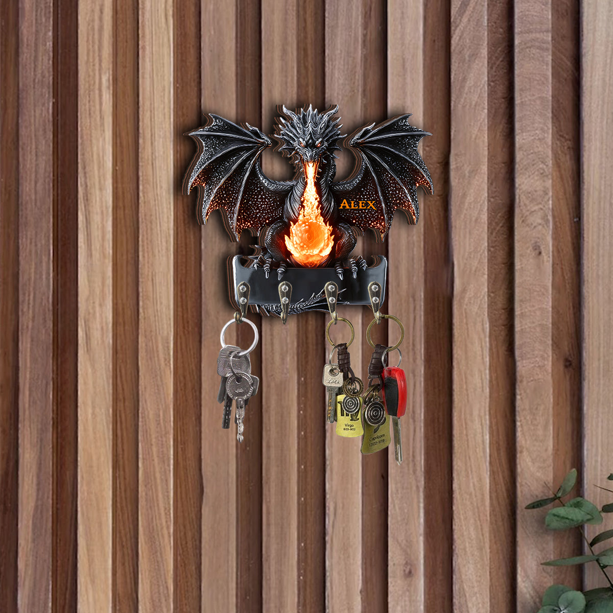Gothic Dragon Fire - Personalized Dragon Custom Shaped Key Rack