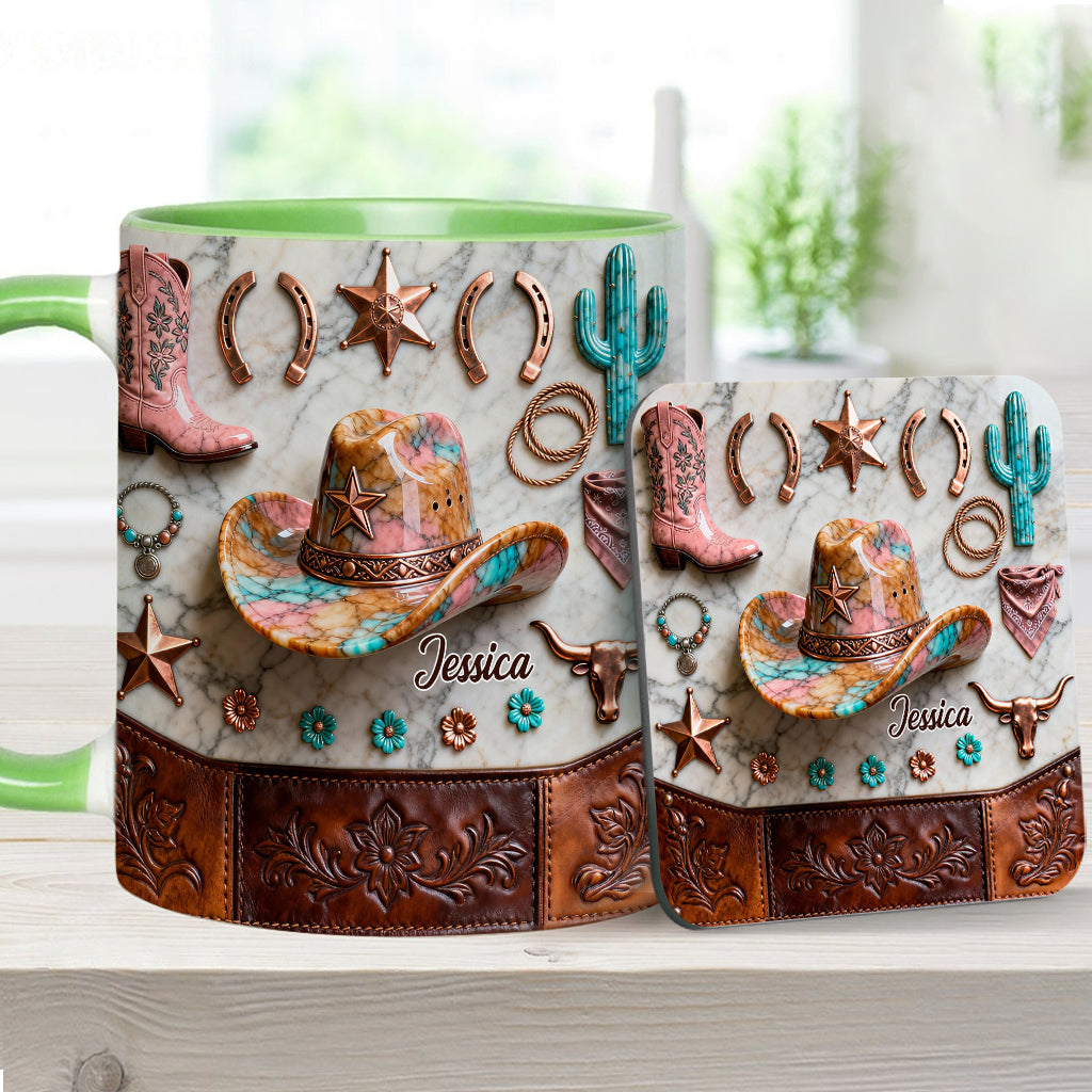 Strong Cowgirl - Personalized Cowgirl Accent Mug & Coaster