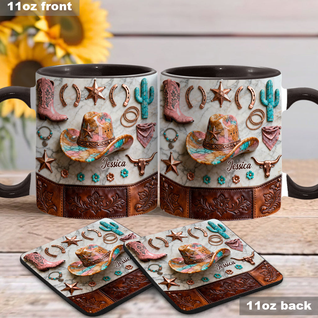 Strong Cowgirl - Personalized Cowgirl Accent Mug & Coaster