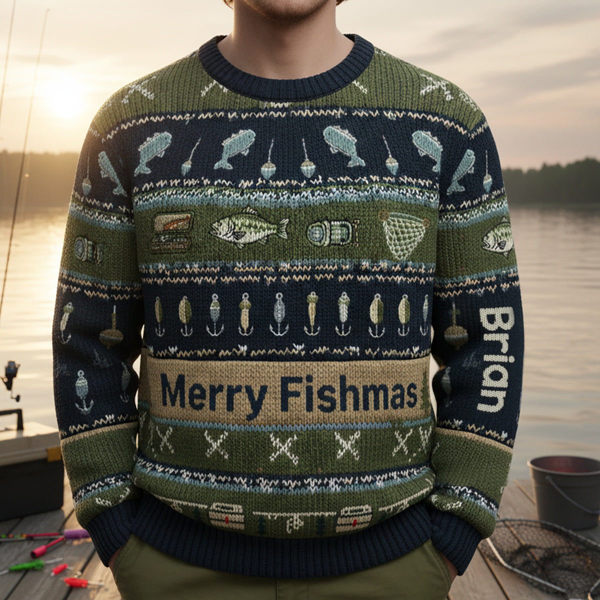 Hooked on Fishing - Personalized Fishing Ugly Sweater