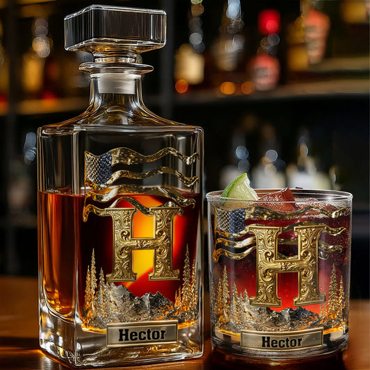 Alphabet Initial For Whiskey, Bourbon... Lovers - Personalized Whisky Whiskey Decanter Set