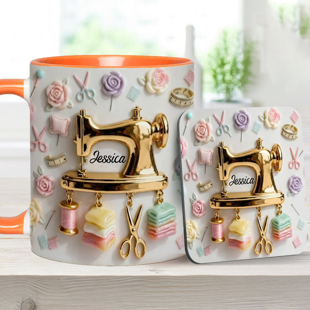 Perfect Gift For Sewing Lovers - Personalized Sewing Accent Mug & Coaster