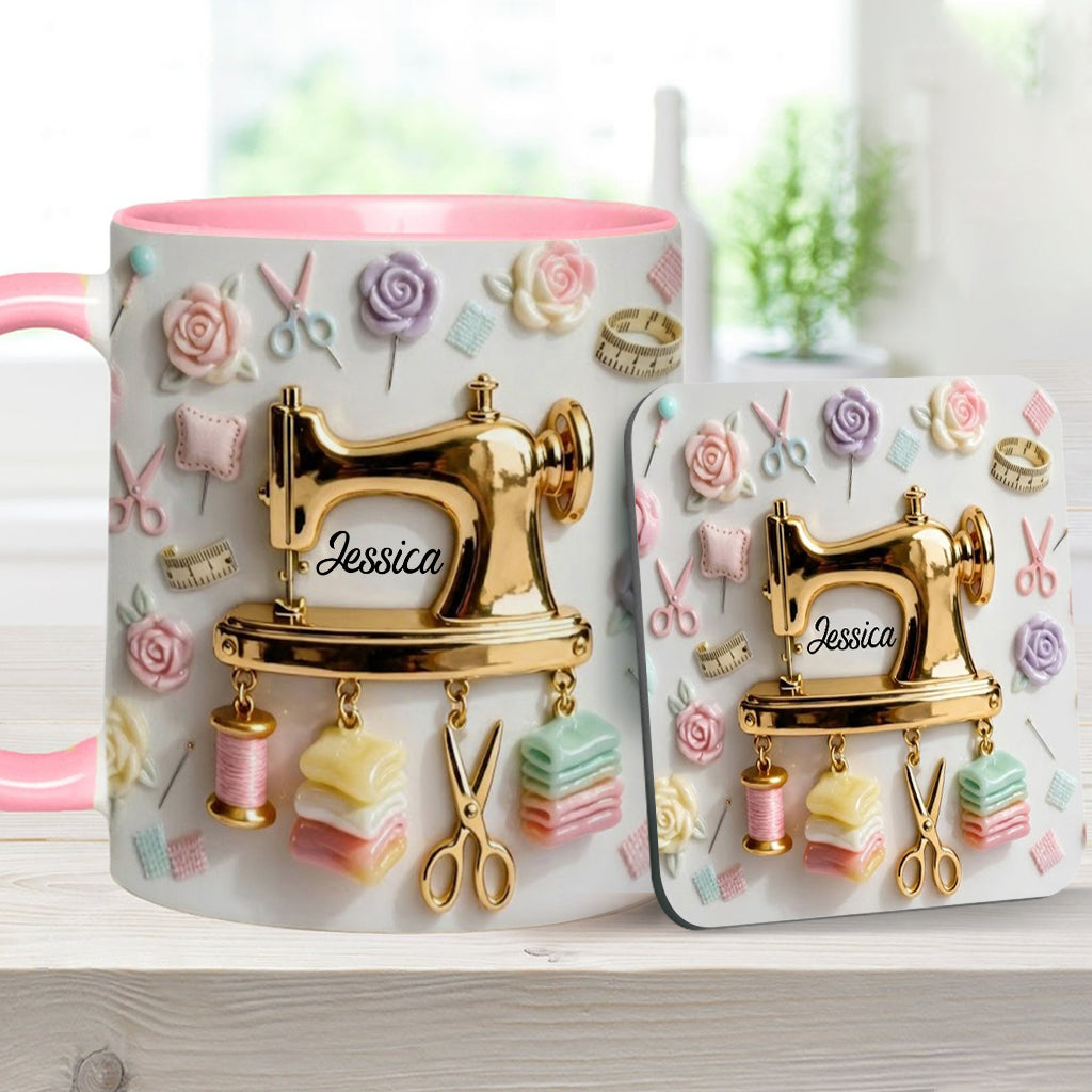 Perfect Gift For Sewing Lovers - Personalized Sewing Accent Mug & Coaster