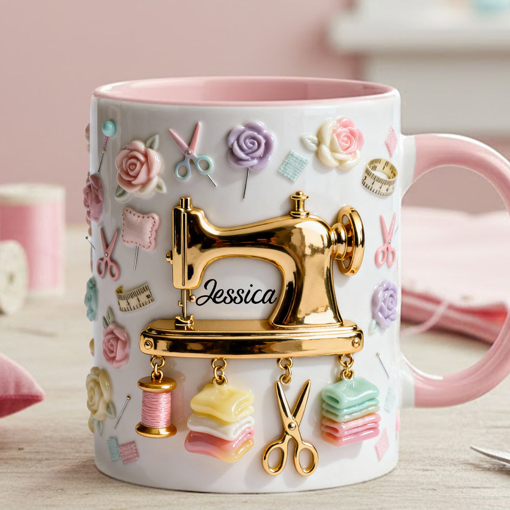 Perfect Gift For Sewing Lovers - Personalized Sewing Accent Mug & Coaster