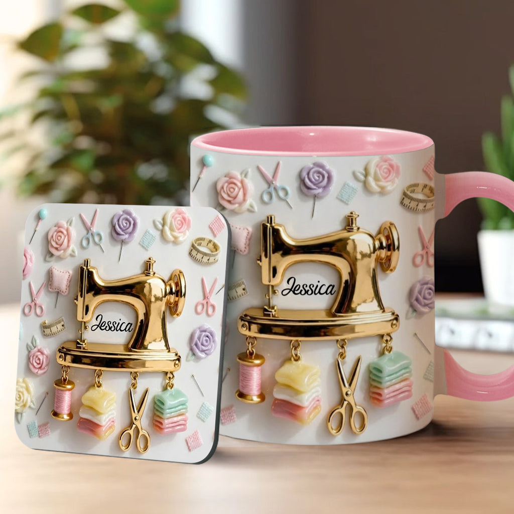 Perfect Gift For Sewing Lovers - Personalized Sewing Accent Mug & Coaster