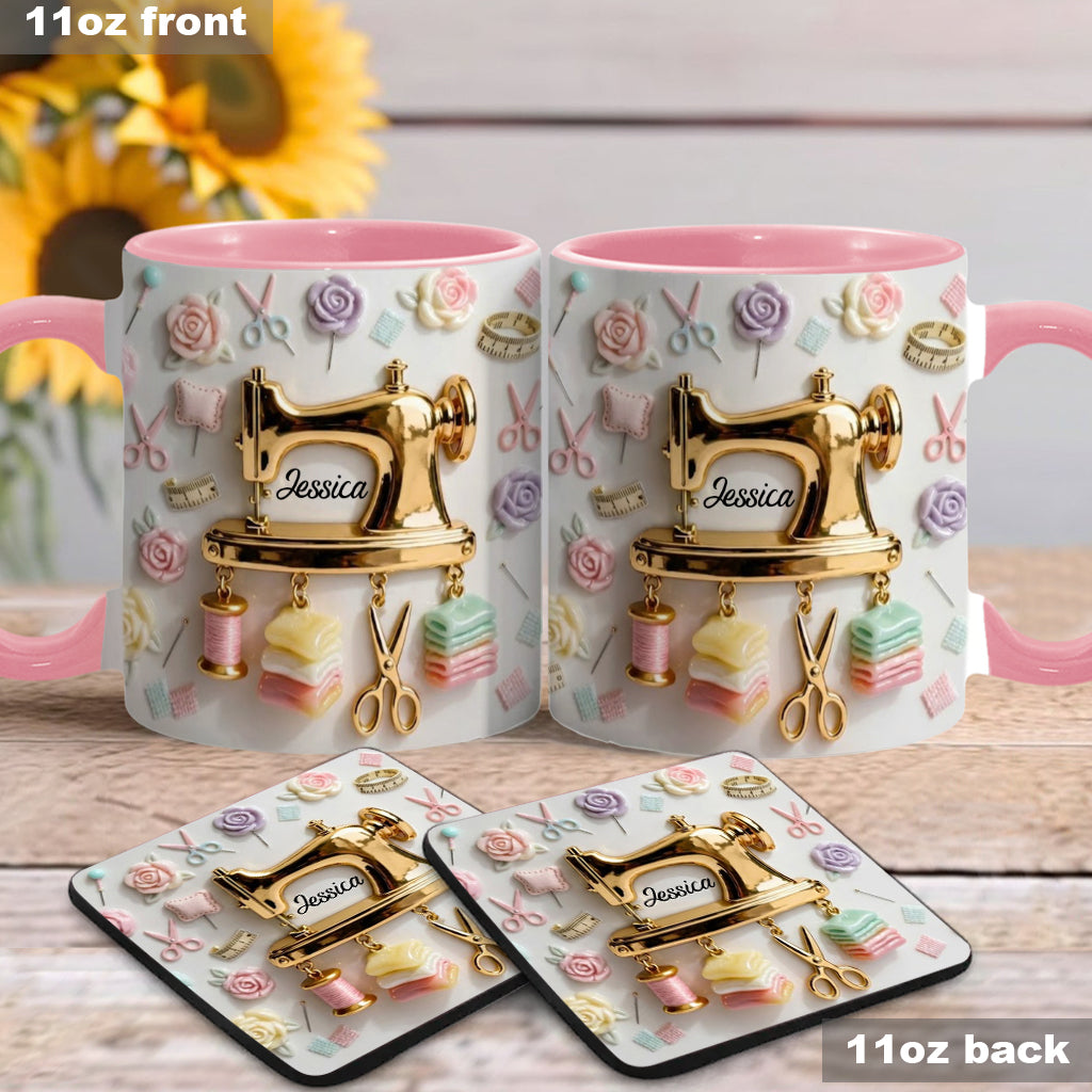 Perfect Gift For Sewing Lovers - Personalized Sewing Accent Mug & Coaster