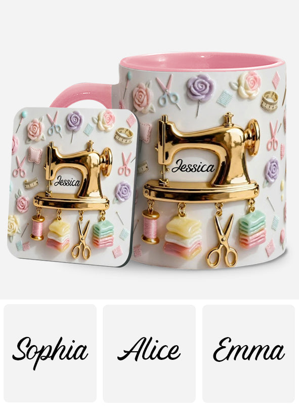 Perfect Gift For Sewing Lovers - Personalized Sewing Accent Mug & Coaster