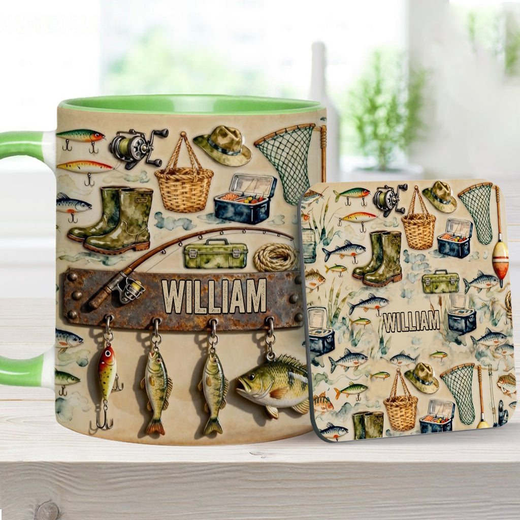 Perfect Gift For Fishing Lovers - Personalized Fishing Accent Mug & Coaster
