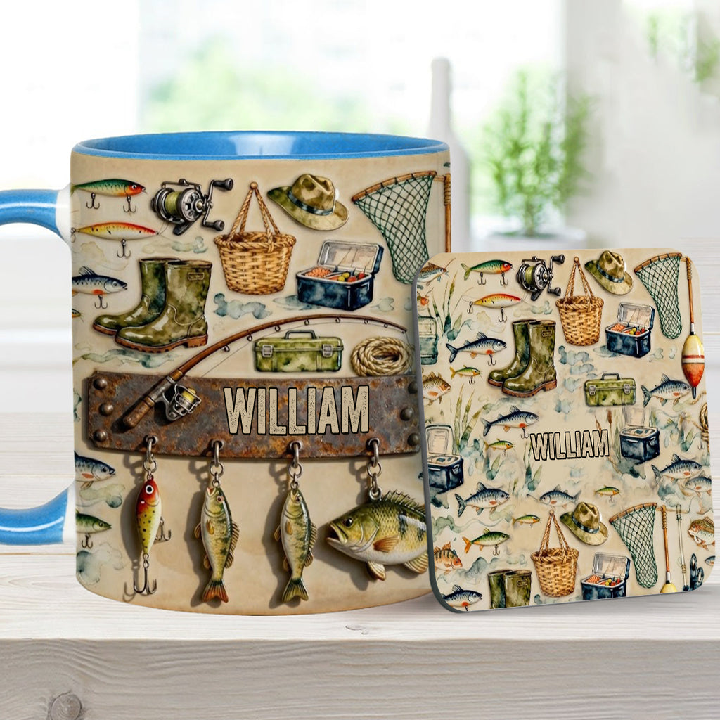 Perfect Gift For Fishing Lovers - Personalized Fishing Accent Mug & Coaster