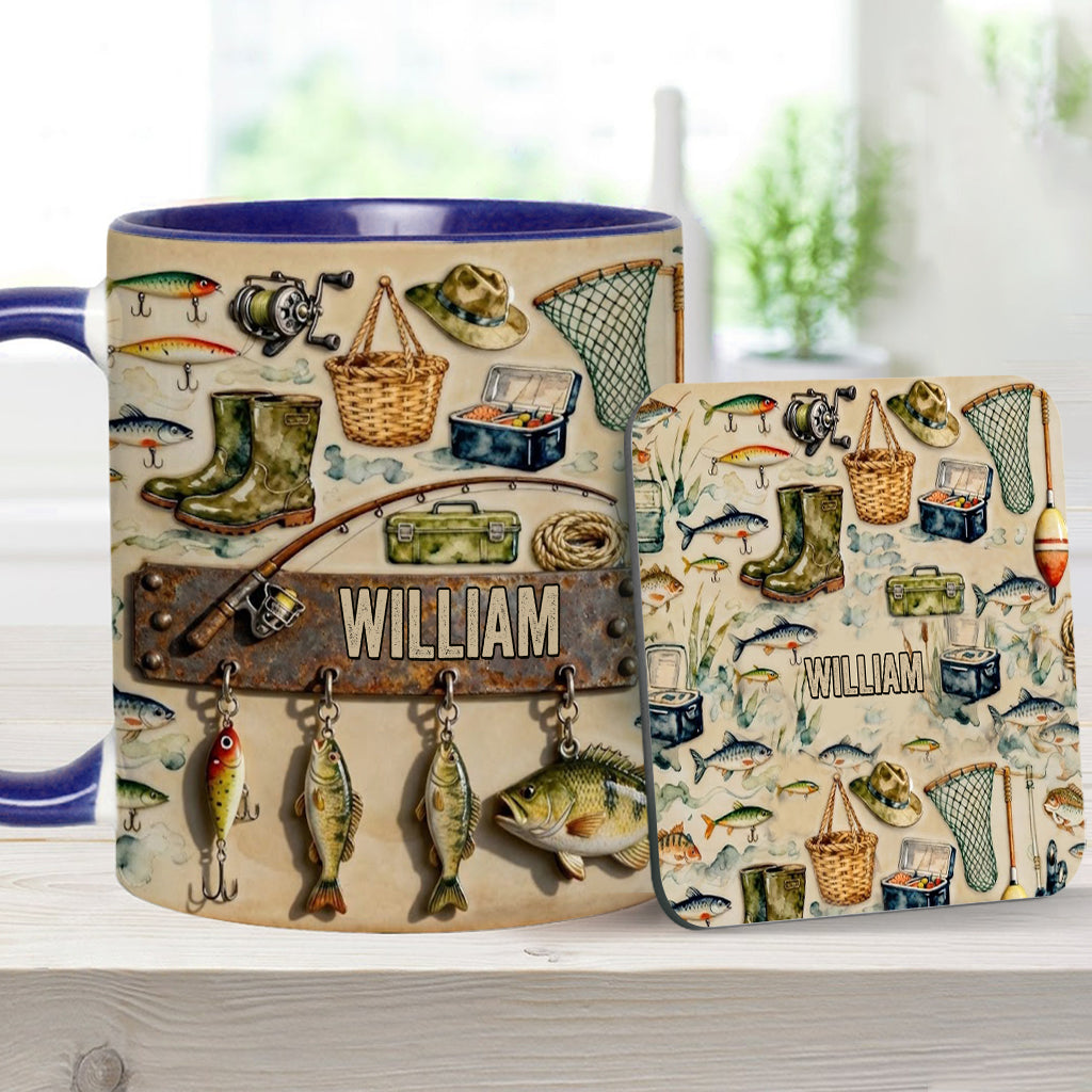 Perfect Gift For Fishing Lovers - Personalized Fishing Accent Mug & Coaster