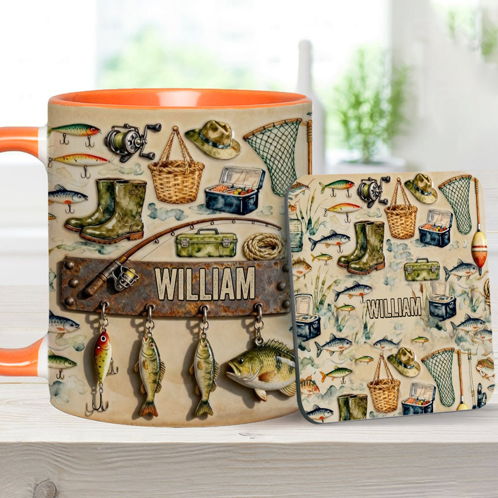 Perfect Gift For Fishing Lovers - Personalized Fishing Accent Mug & Coaster