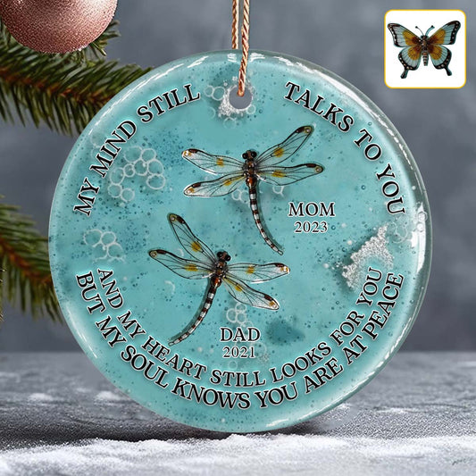 Dragonfly My Mind My Heart My Soul - Personalized Memorial Ceramic Circle Ornament