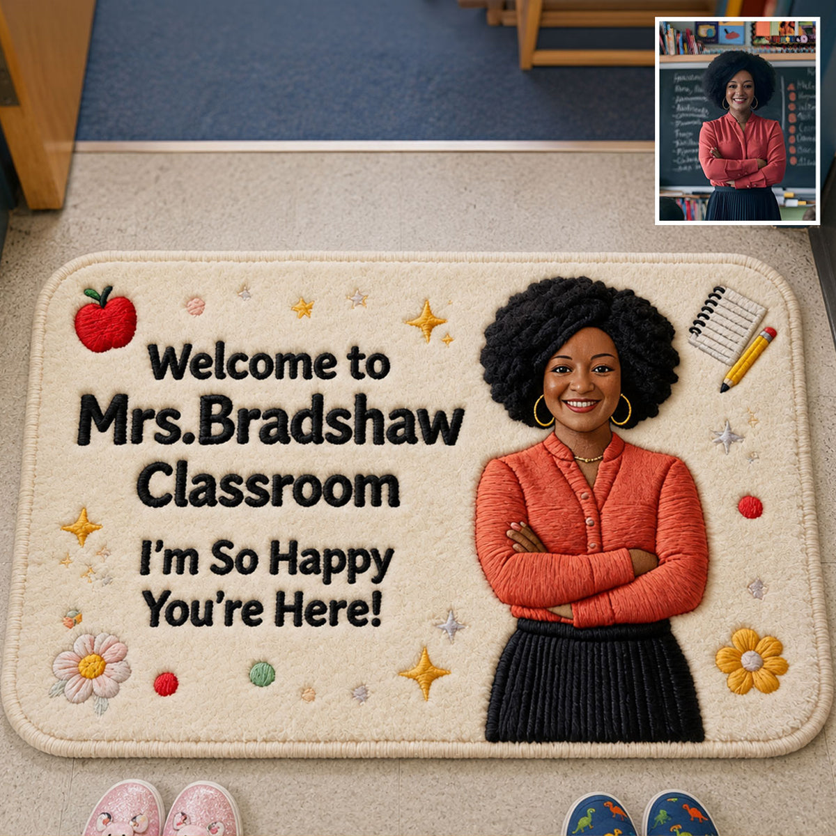 So Happy You're Here - Personalized Teacher Non-Slip Tufted Rug
