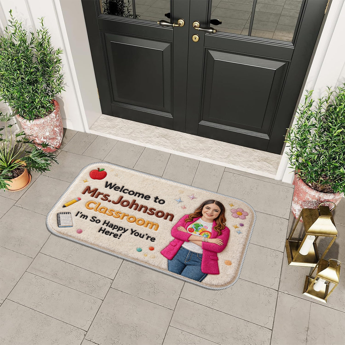 So Happy You're Here - Personalized Teacher Non-Slip Tufted Rug
