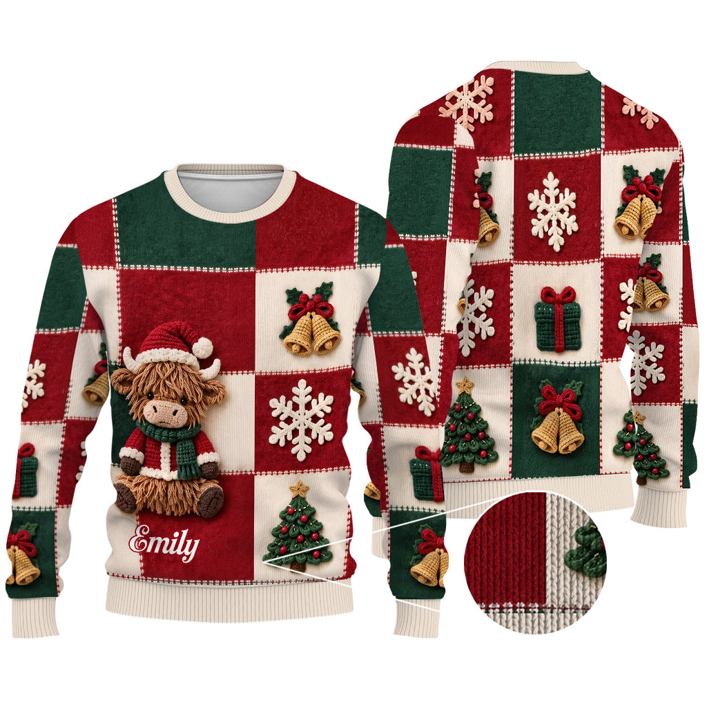 Love Highland Cow Christmas Gift - Personalized Highland Cow Cardigan Sweater
