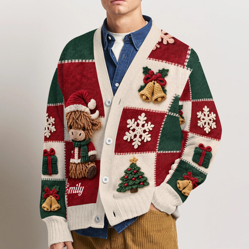 Love Highland Cow Christmas Gift - Personalized Highland Cow Cardigan Sweater