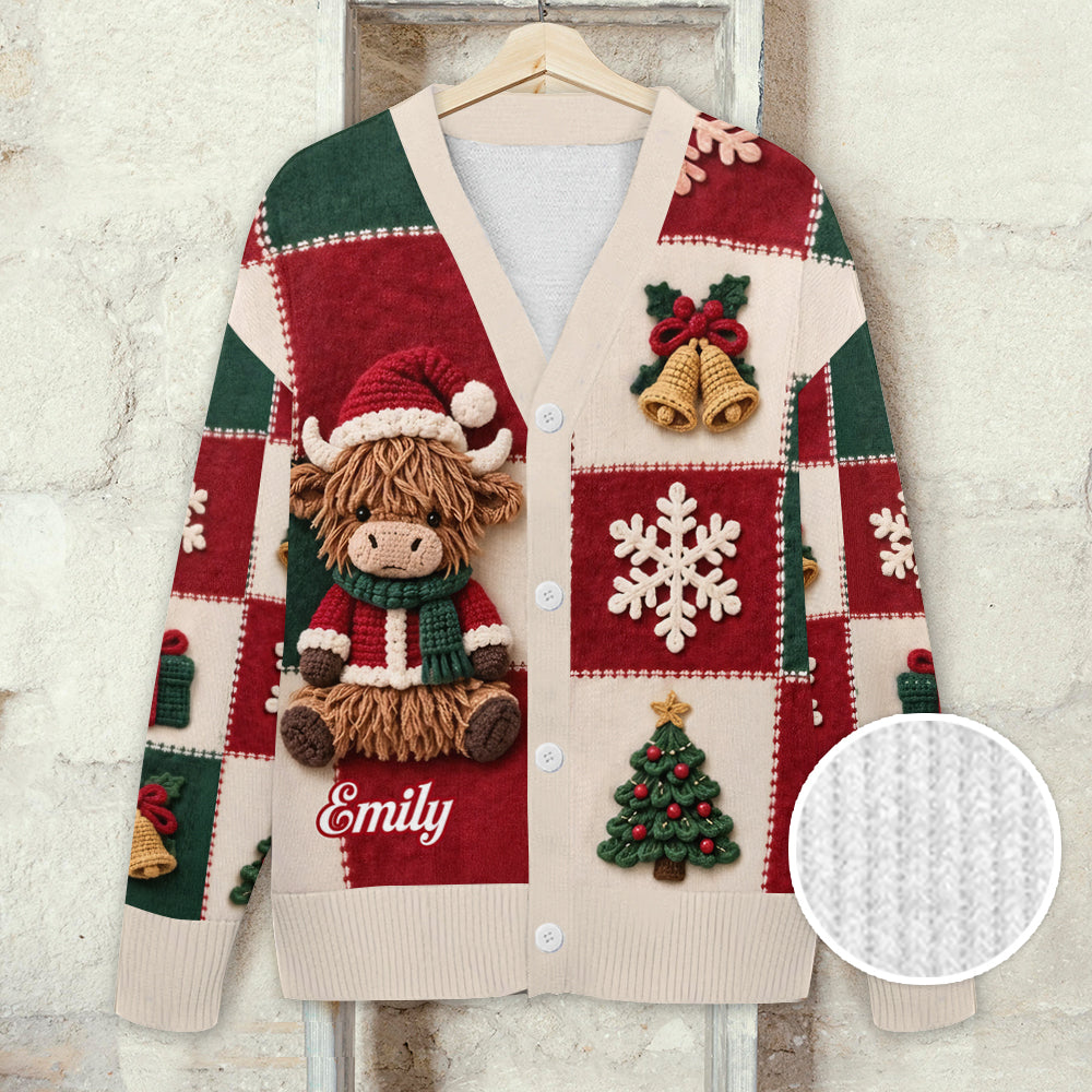 Love Highland Cow Christmas Gift - Personalized Highland Cow Cardigan Sweater