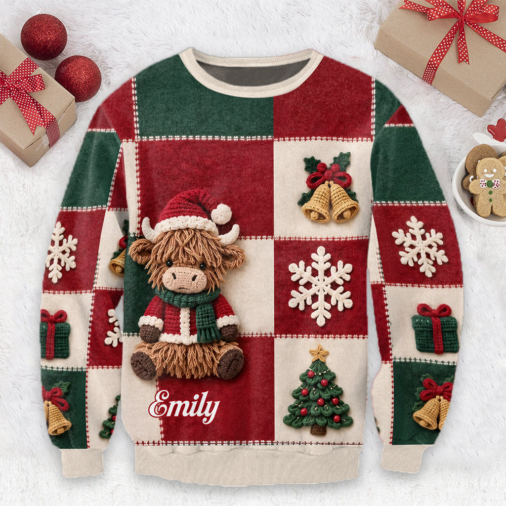 Love Highland Cow Christmas Gift - Personalized Highland Cow Cardigan Sweater