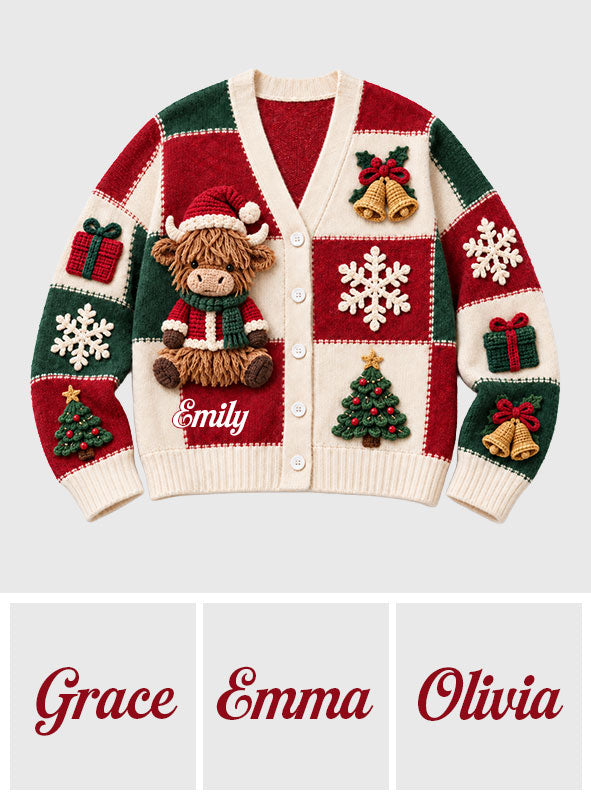 Love Highland Cow Christmas Gift - Personalized Highland Cow Cardigan Sweater